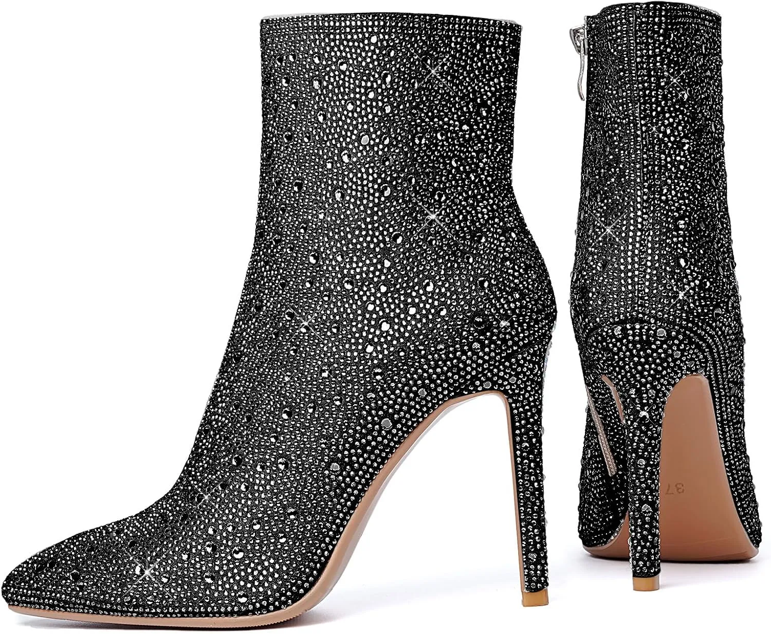 olomisa Sparkly Boots for Women, Rhinestone Knee High Boots Pointed Toe Stiletto Heeled Ankle Booties Bling Sparkling Boots