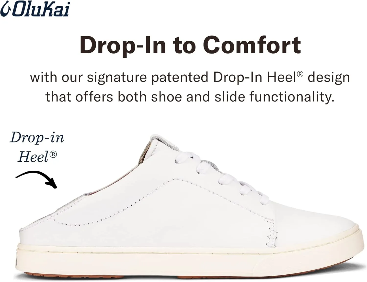 OLUKAI Pehuea Li 'ILI Women's Everyday Leather Sneakers, Casual & Versatile Shoes with Drop-in Heel, Soft & Premium Materials, All-Day Comfort & Support