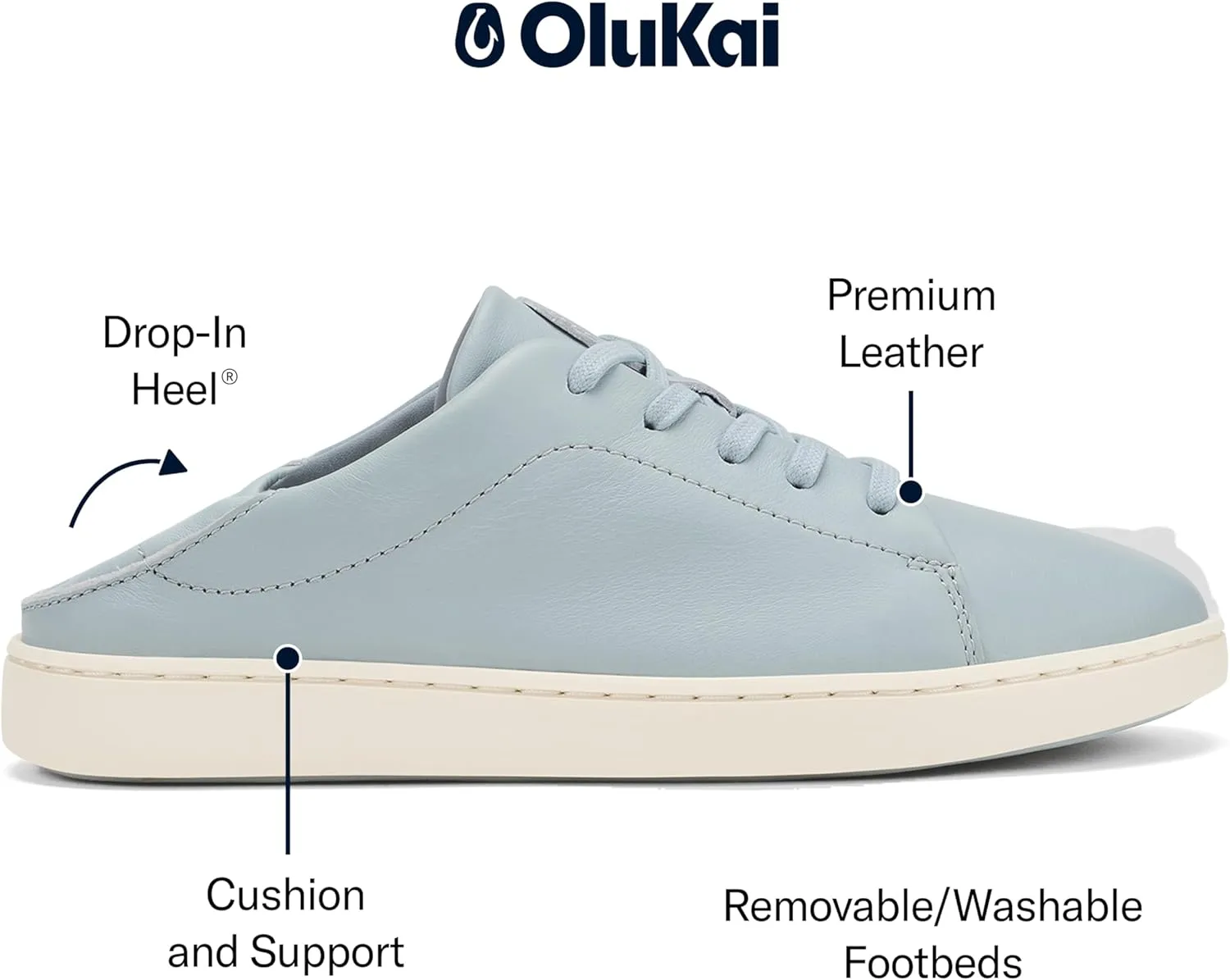 OLUKAI Pehuea Li 'ILI Women's Everyday Leather Sneakers, Casual & Versatile Shoes with Drop-in Heel, Soft & Premium Materials, All-Day Comfort & Support
