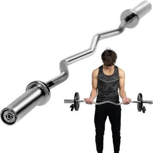 Olympic EZ Curl Bar 47", 2" Curling Barbell for Hip Thrusts, Squat, Biceps-Home Gym Weight Bar for 2" Weight Plates, 400 lbs Max Capacity, 17 lbs Alloy Steel Easy Curl Bar