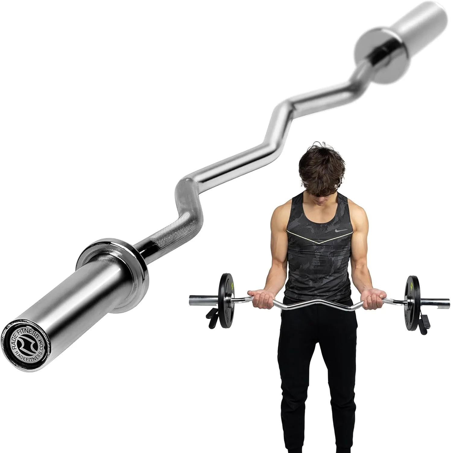 Olympic EZ Curl Bar 47", 2" Curling Barbell for Hip Thrusts, Squat, Biceps-Home Gym Weight Bar for 2" Weight Plates, 400 lbs Max Capacity, 17 lbs Alloy Steel Easy Curl Bar