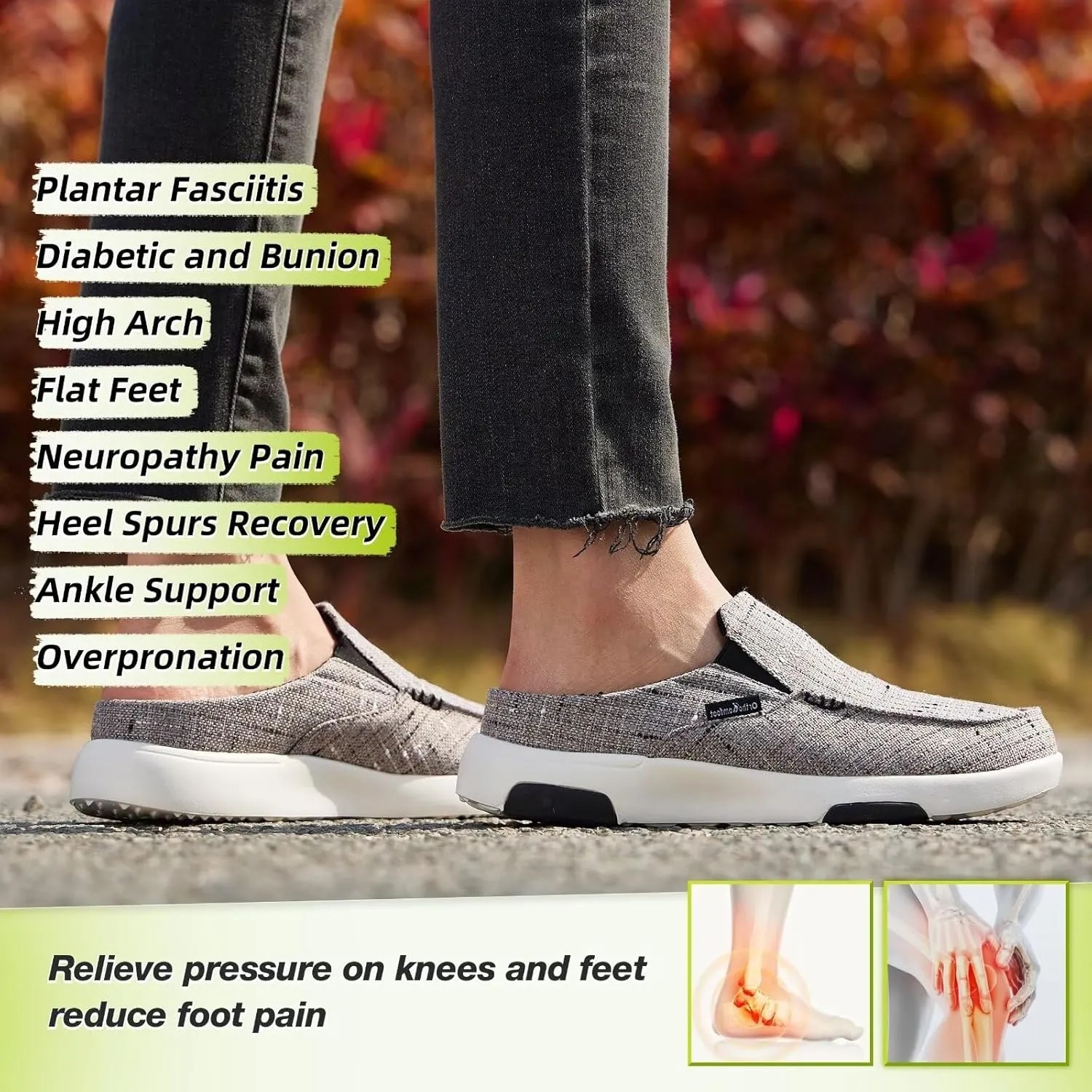 OrthoComfoot Women's Orthopedic Slip-On Loafers Walking Shoes: Comfortable Arch Support Slippers for Plantar Fasciitis, Casual Canvas Orthotic Mule Clogs for Foot Heel Pain Relief