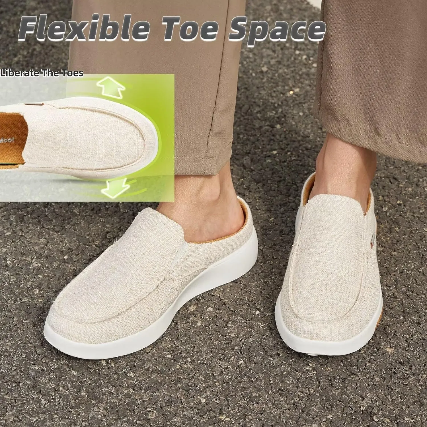 OrthoComfoot Women's Orthopedic Slip-On Loafers Walking Shoes: Comfortable Arch Support Slippers for Plantar Fasciitis, Casual Canvas Orthotic Mule Clogs for Foot Heel Pain Relief