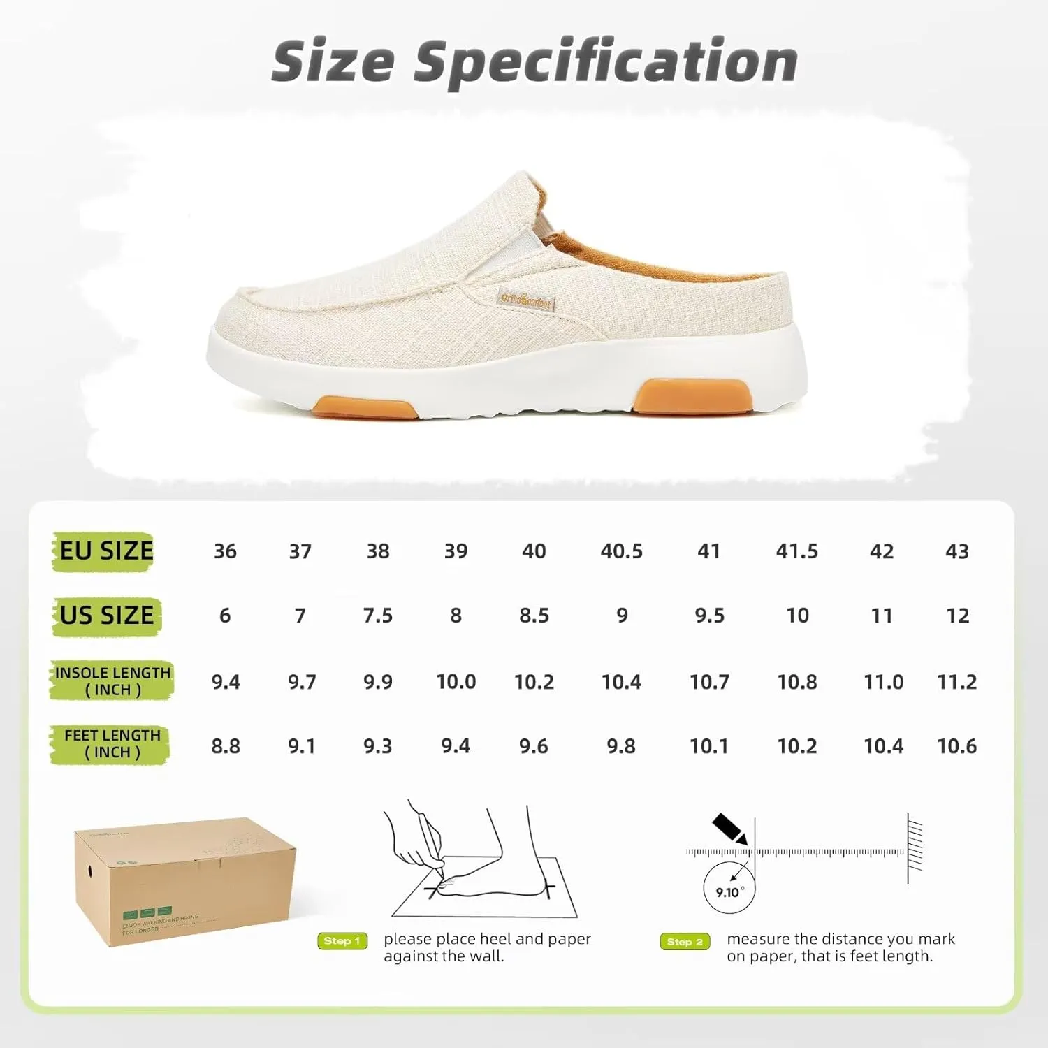 OrthoComfoot Women's Orthopedic Slip-On Loafers Walking Shoes: Comfortable Arch Support Slippers for Plantar Fasciitis, Casual Canvas Orthotic Mule Clogs for Foot Heel Pain Relief