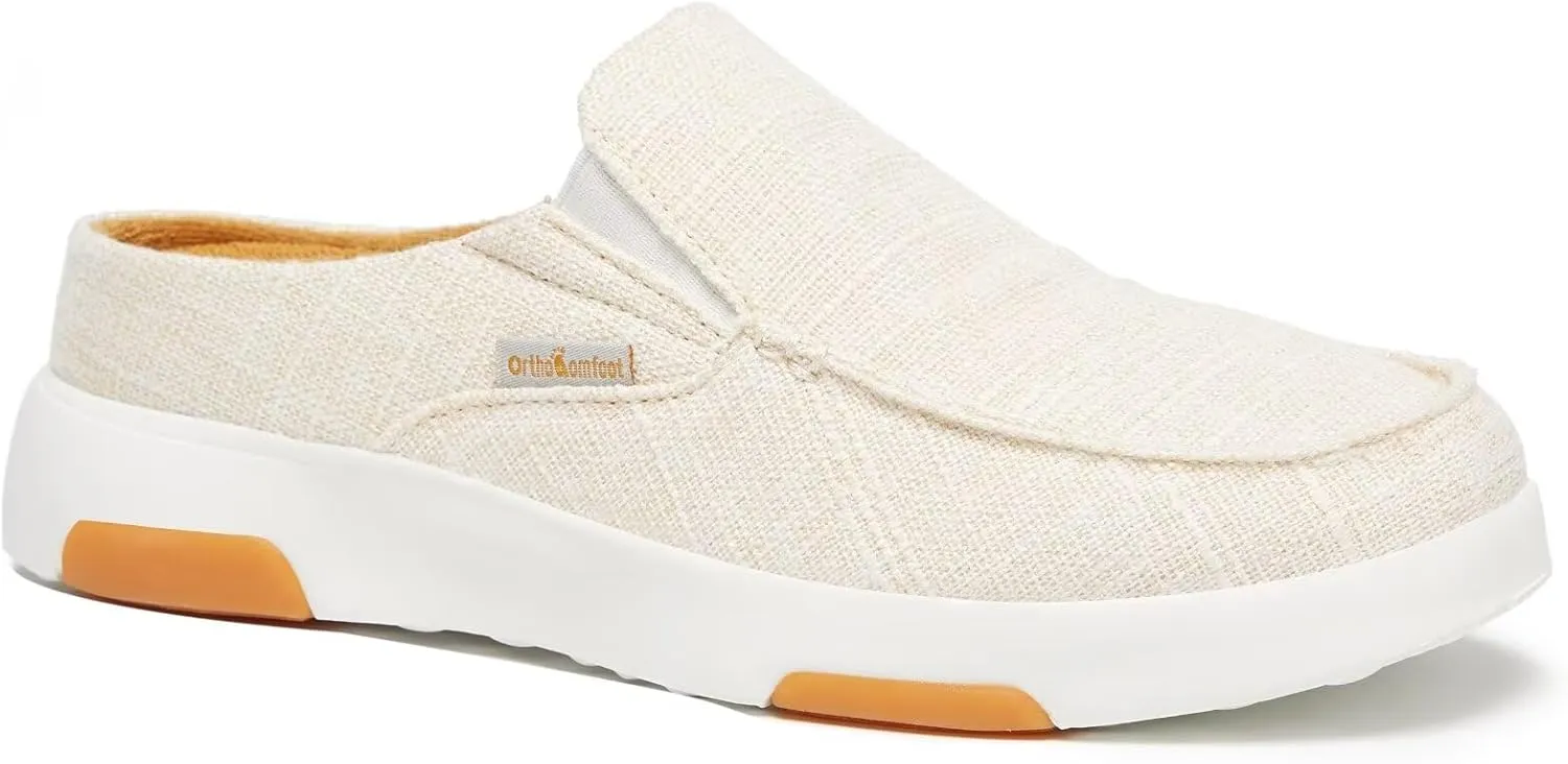 OrthoComfoot Women's Orthopedic Slip-On Loafers Walking Shoes: Comfortable Arch Support Slippers for Plantar Fasciitis, Casual Canvas Orthotic Mule Clogs for Foot Heel Pain Relief