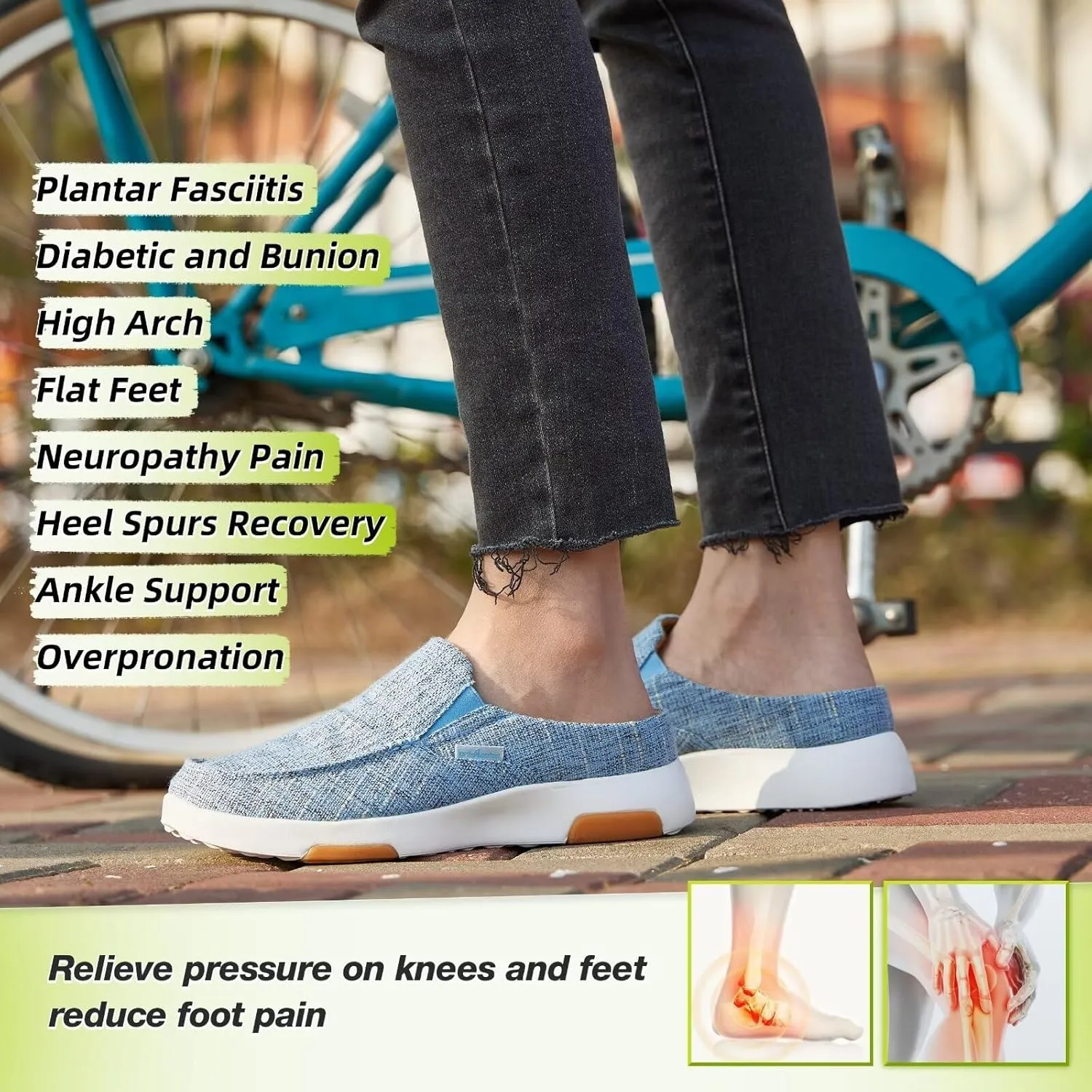OrthoComfoot Women's Orthopedic Slip-On Loafers Walking Shoes: Comfortable Arch Support Slippers for Plantar Fasciitis, Casual Canvas Orthotic Mule Clogs for Foot Heel Pain Relief