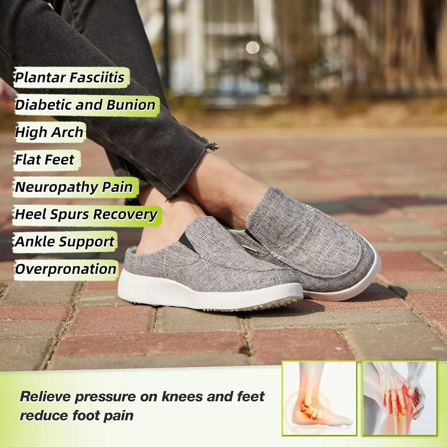 OrthoComfoot Women's Orthopedic Slip-On Loafers Walking Shoes: Comfortable Arch Support Slippers for Plantar Fasciitis, Casual Canvas Orthotic Mule Clogs for Foot Heel Pain Relief