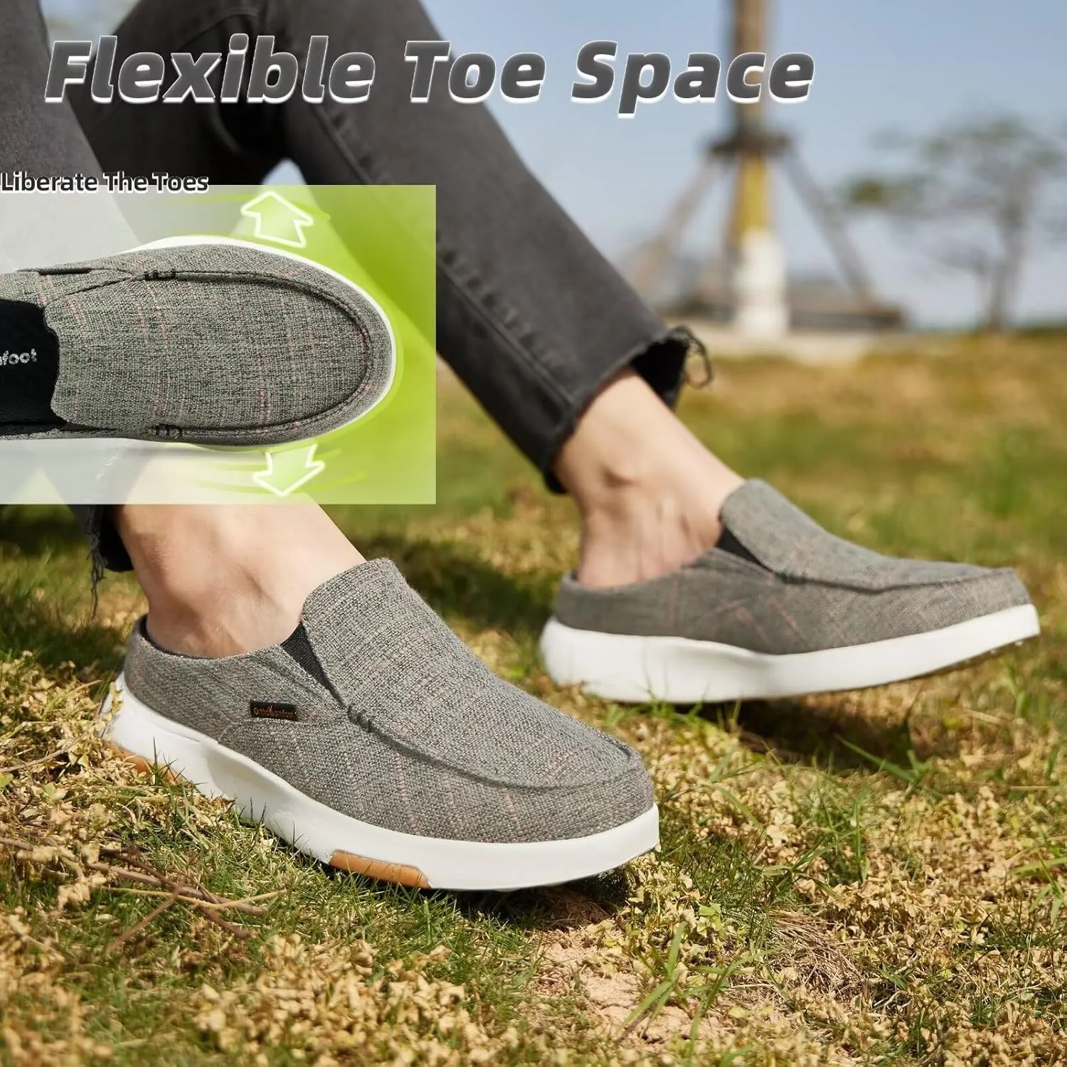 OrthoComfoot Women's Orthopedic Slip-On Loafers Walking Shoes: Comfortable Arch Support Slippers for Plantar Fasciitis, Casual Canvas Orthotic Mule Clogs for Foot Heel Pain Relief