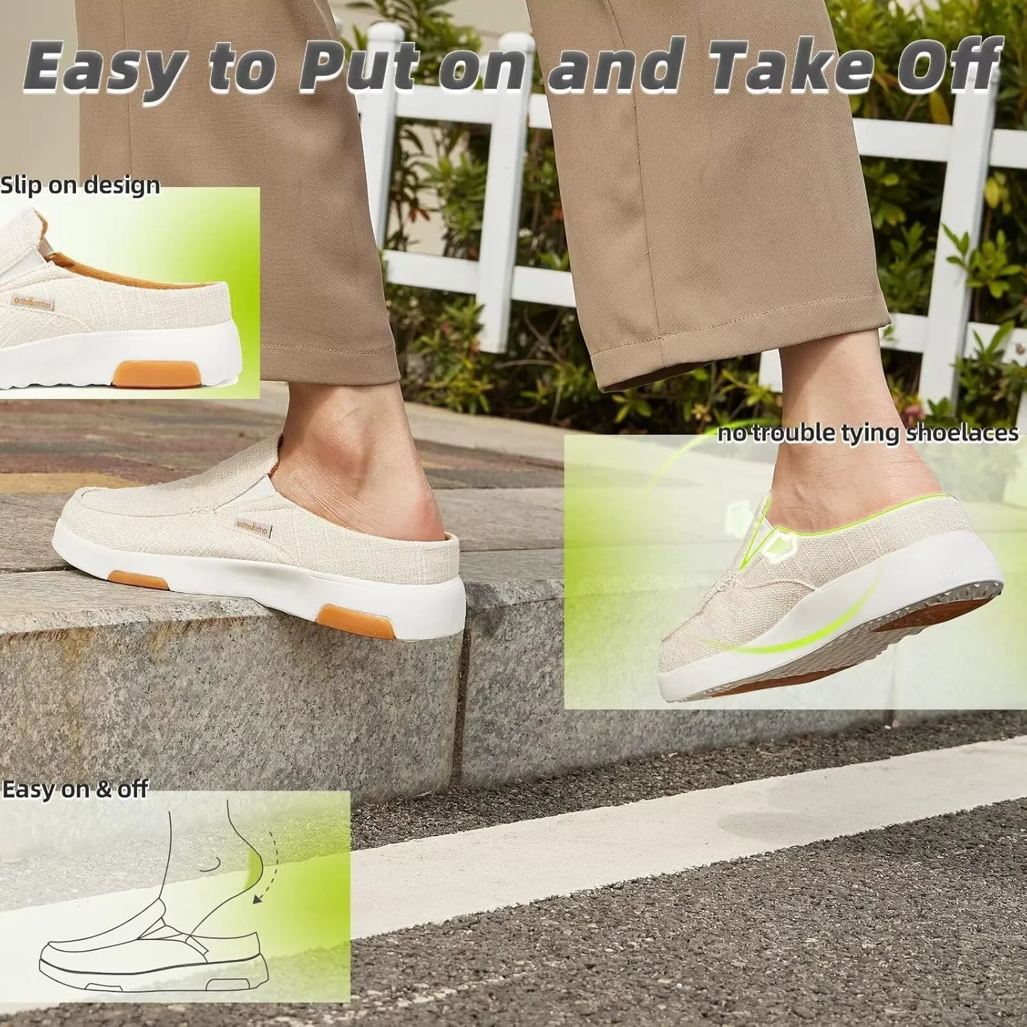 OrthoComfoot Women's Orthopedic Slip-On Loafers Walking Shoes: Comfortable Arch Support Slippers for Plantar Fasciitis, Casual Canvas Orthotic Mule Clogs for Foot Heel Pain Relief