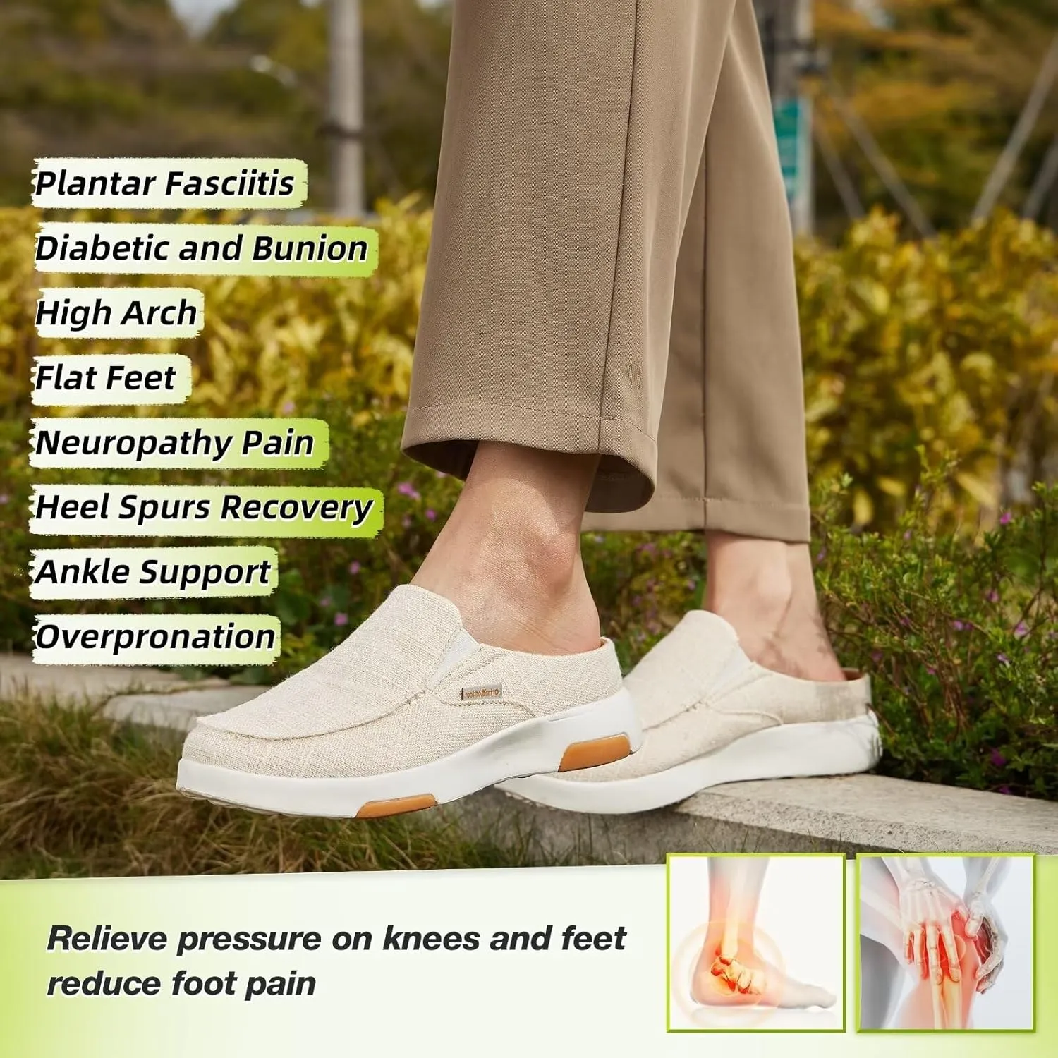 OrthoComfoot Women's Orthopedic Slip-On Loafers Walking Shoes: Comfortable Arch Support Slippers for Plantar Fasciitis, Casual Canvas Orthotic Mule Clogs for Foot Heel Pain Relief