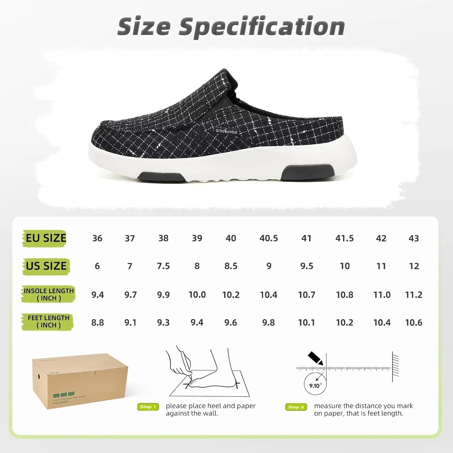 OrthoComfoot Women's Orthopedic Slip-On Loafers Walking Shoes: Comfortable Arch Support Slippers for Plantar Fasciitis, Casual Canvas Orthotic Mule Clogs for Foot Heel Pain Relief