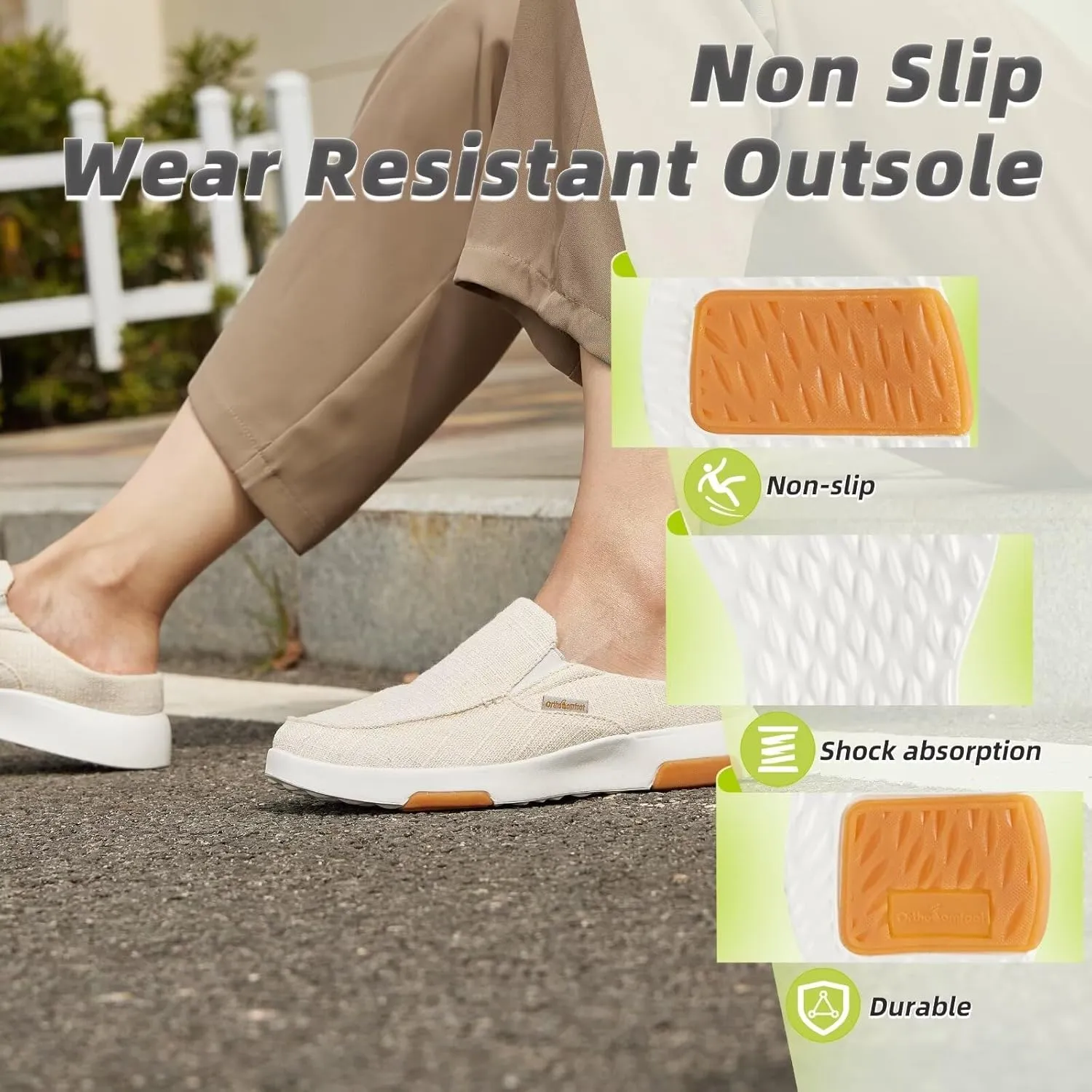 OrthoComfoot Women's Orthopedic Slip-On Loafers Walking Shoes: Comfortable Arch Support Slippers for Plantar Fasciitis, Casual Canvas Orthotic Mule Clogs for Foot Heel Pain Relief
