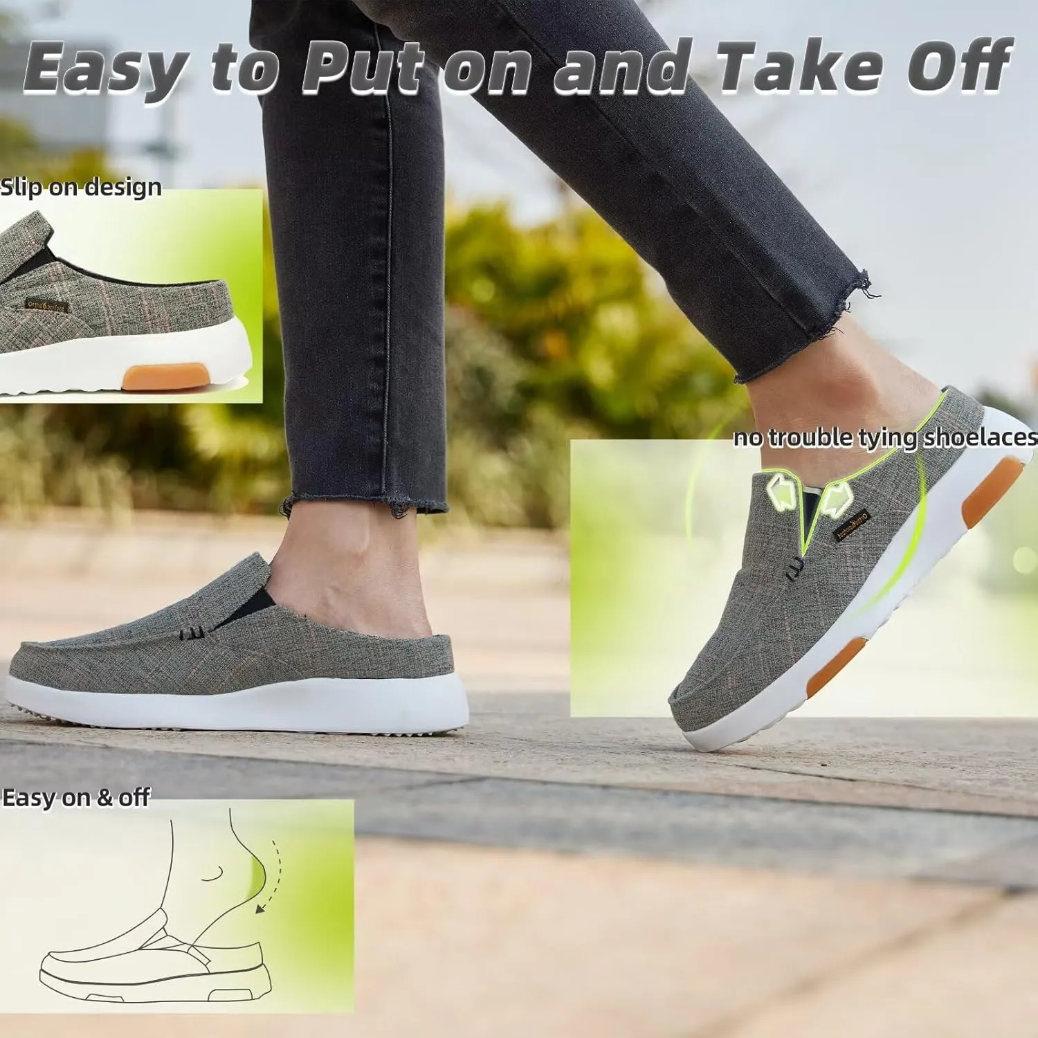 OrthoComfoot Women's Orthopedic Slip-On Loafers Walking Shoes: Comfortable Arch Support Slippers for Plantar Fasciitis, Casual Canvas Orthotic Mule Clogs for Foot Heel Pain Relief
