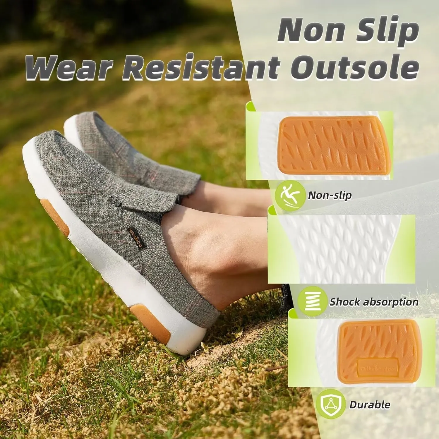 OrthoComfoot Women's Orthopedic Slip-On Loafers Walking Shoes: Comfortable Arch Support Slippers for Plantar Fasciitis, Casual Canvas Orthotic Mule Clogs for Foot Heel Pain Relief