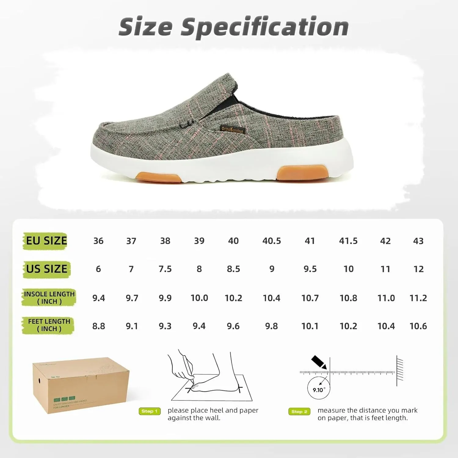 OrthoComfoot Women's Orthopedic Slip-On Loafers Walking Shoes: Comfortable Arch Support Slippers for Plantar Fasciitis, Casual Canvas Orthotic Mule Clogs for Foot Heel Pain Relief