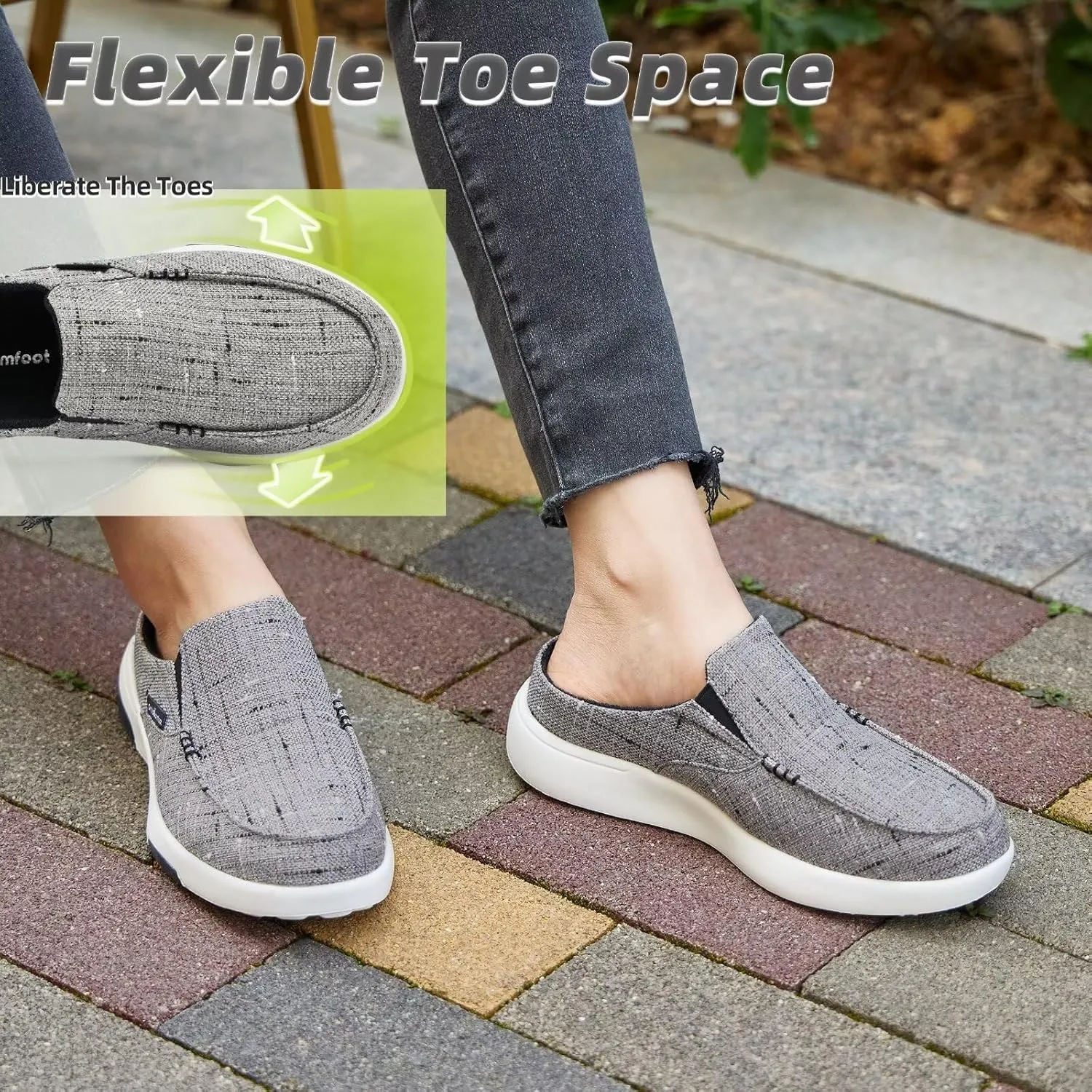 OrthoComfoot Women's Orthopedic Slip-On Loafers Walking Shoes: Comfortable Arch Support Slippers for Plantar Fasciitis, Casual Canvas Orthotic Mule Clogs for Foot Heel Pain Relief