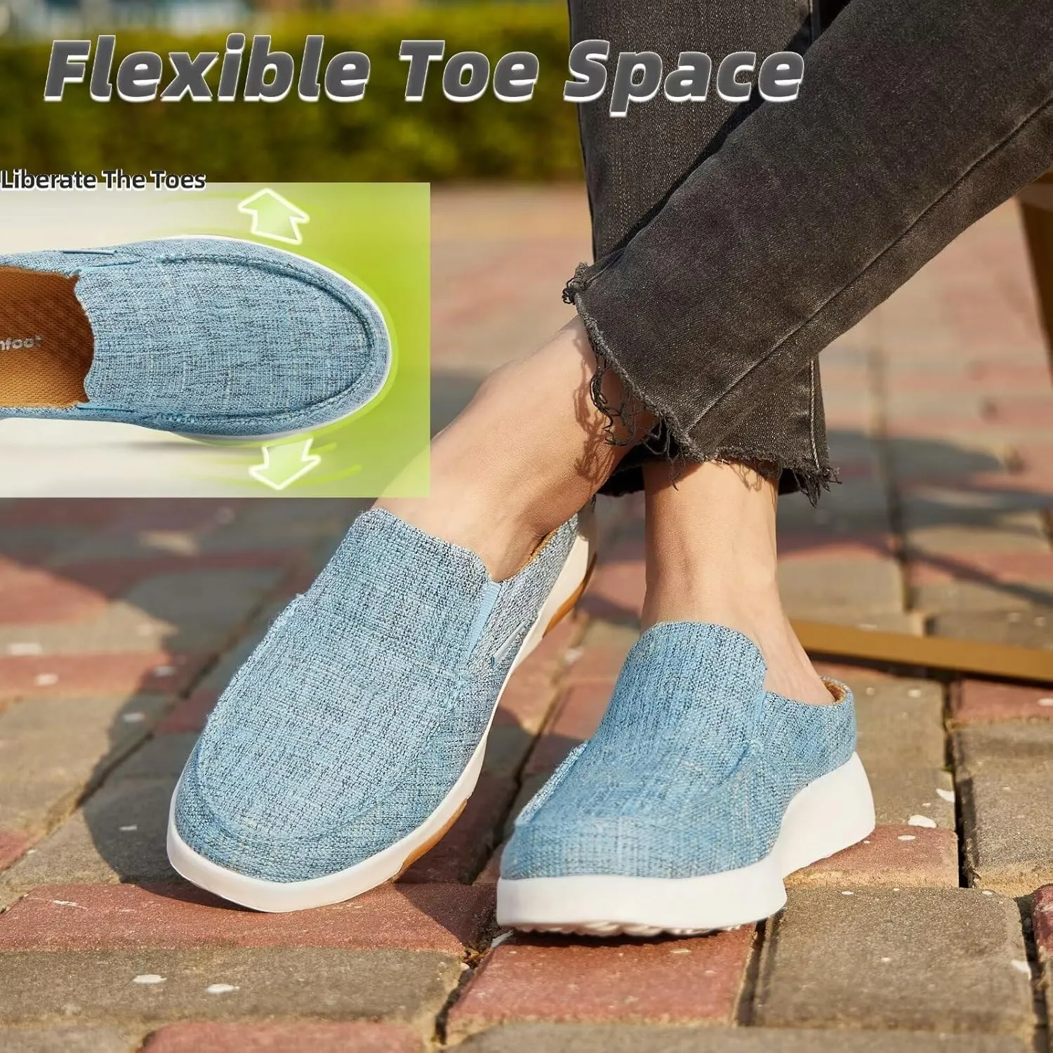 OrthoComfoot Women's Orthopedic Slip-On Loafers Walking Shoes: Comfortable Arch Support Slippers for Plantar Fasciitis, Casual Canvas Orthotic Mule Clogs for Foot Heel Pain Relief