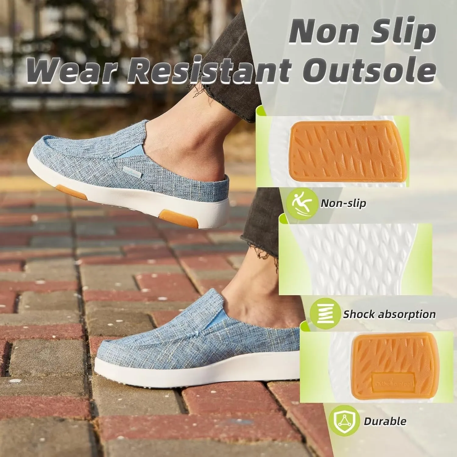 OrthoComfoot Women's Orthopedic Slip-On Loafers Walking Shoes: Comfortable Arch Support Slippers for Plantar Fasciitis, Casual Canvas Orthotic Mule Clogs for Foot Heel Pain Relief
