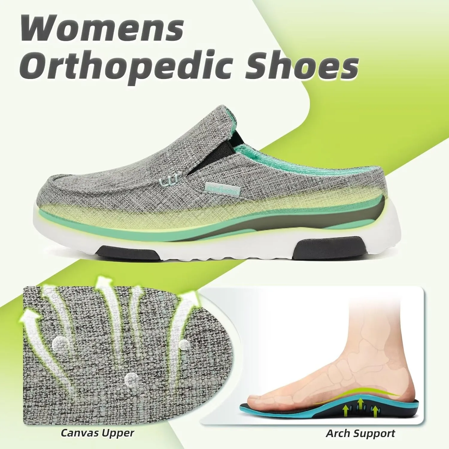 OrthoComfoot Women's Orthopedic Slip-On Loafers Walking Shoes: Comfortable Arch Support Slippers for Plantar Fasciitis, Casual Canvas Orthotic Mule Clogs for Foot Heel Pain Relief