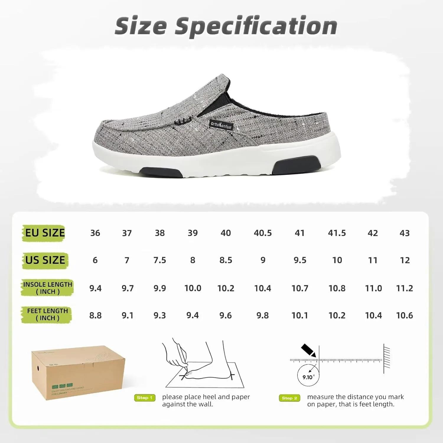 OrthoComfoot Women's Orthopedic Slip-On Loafers Walking Shoes: Comfortable Arch Support Slippers for Plantar Fasciitis, Casual Canvas Orthotic Mule Clogs for Foot Heel Pain Relief
