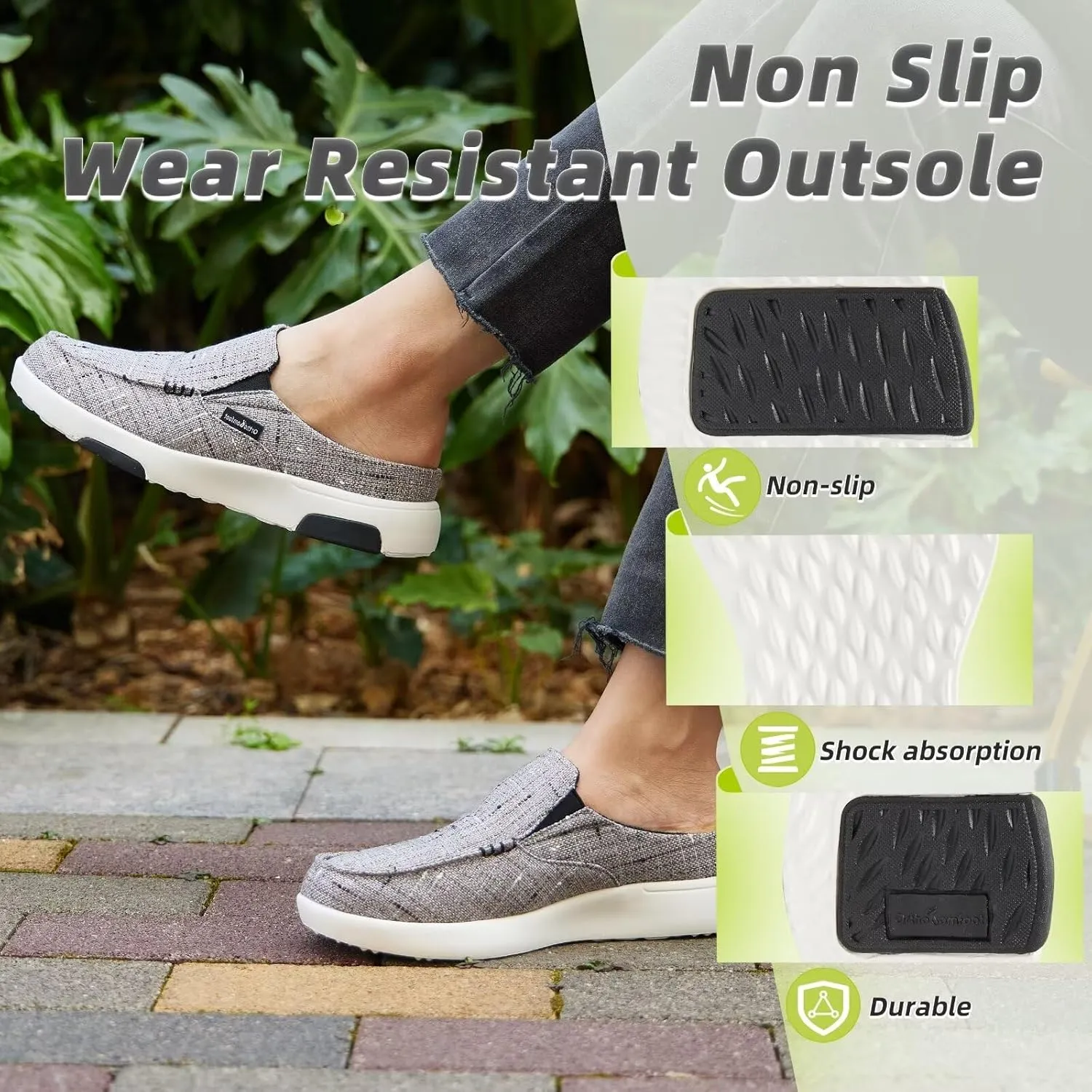 OrthoComfoot Women's Orthopedic Slip-On Loafers Walking Shoes: Comfortable Arch Support Slippers for Plantar Fasciitis, Casual Canvas Orthotic Mule Clogs for Foot Heel Pain Relief