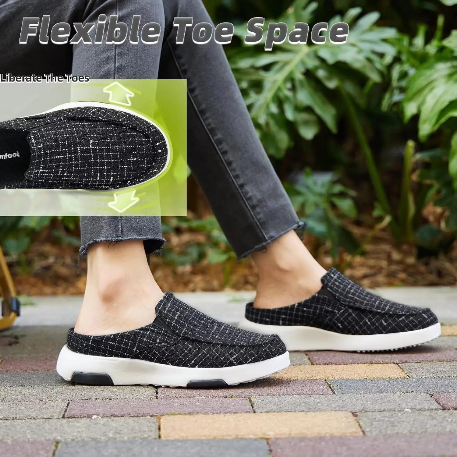 OrthoComfoot Women's Orthopedic Slip-On Loafers Walking Shoes: Comfortable Arch Support Slippers for Plantar Fasciitis, Casual Canvas Orthotic Mule Clogs for Foot Heel Pain Relief