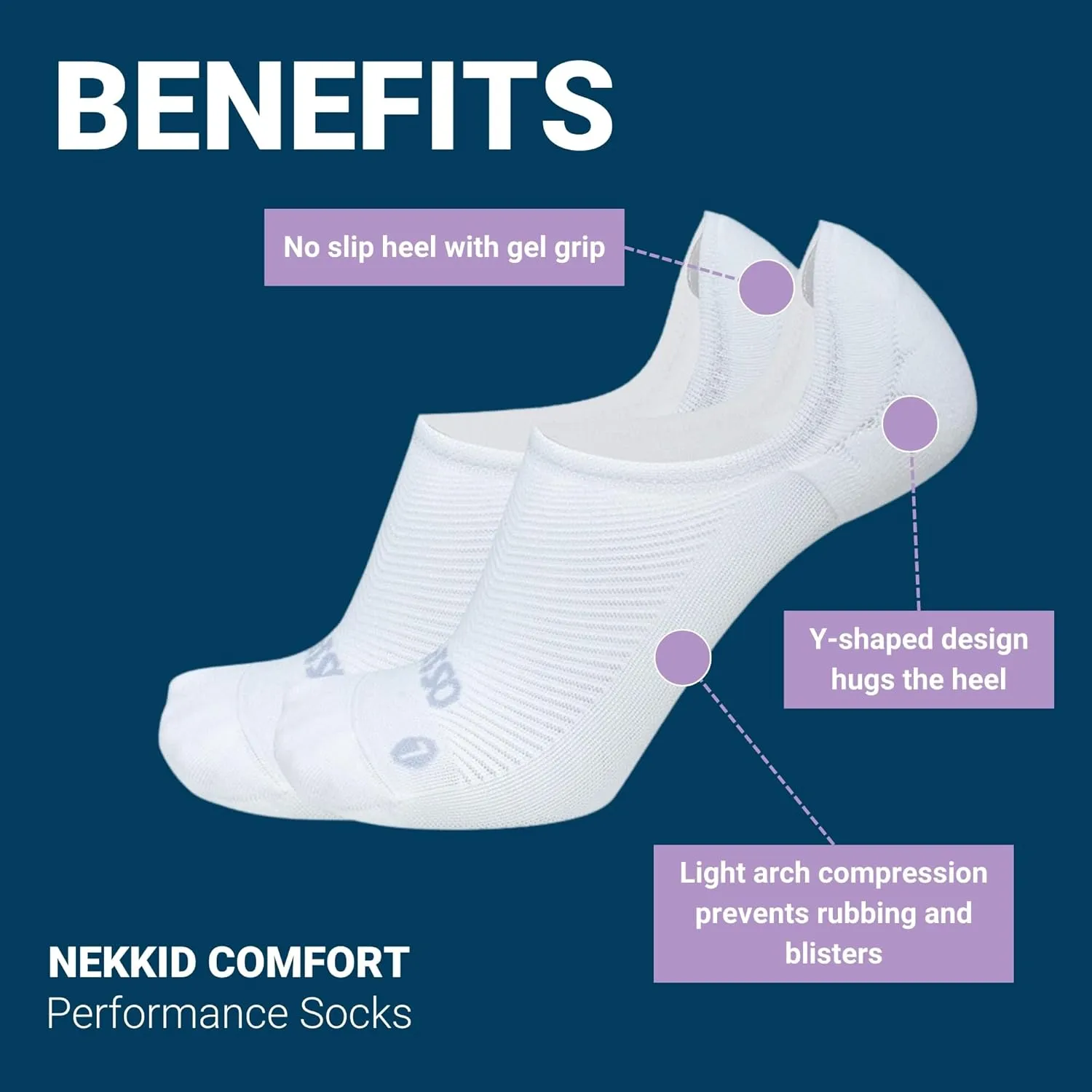 OS1st Nekkid Comfort Socks, 3 Pk, ultimate no-show, light compression, added stability, non-slip wear & improved circulation