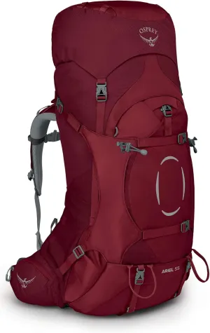 Osprey Ariel 55L Women's Backpacking Backpack, Claret Red, WM/L