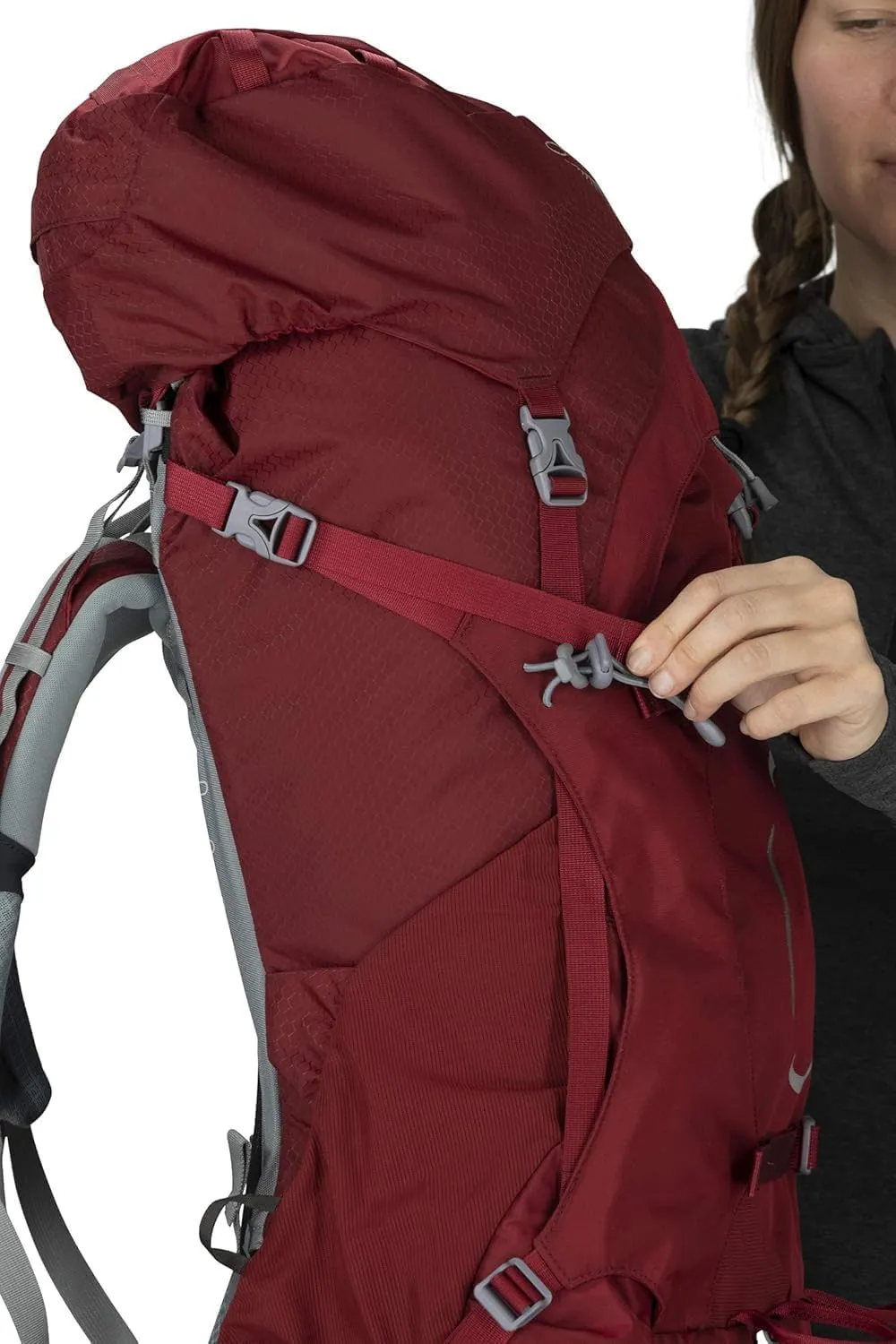 Osprey Ariel 55L Women's Backpacking Backpack, Claret Red, WM/L