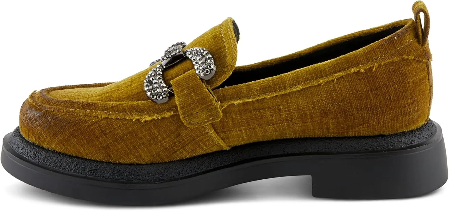 PATRIZIA Women's Marlen Velvet Loafers with Metal Ornamentation, Crystal Details, and Comfortable Fit