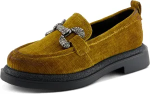 PATRIZIA Women's Marlen Velvet Loafers with Metal Ornamentation, Crystal Details, and Comfortable Fit