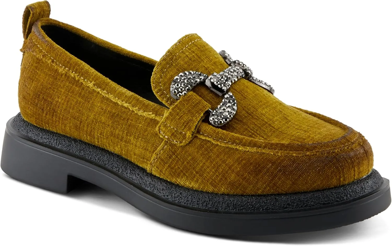 PATRIZIA Women's Marlen Velvet Loafers with Metal Ornamentation, Crystal Details, and Comfortable Fit