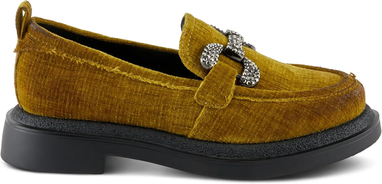 PATRIZIA Women's Marlen Velvet Loafers with Metal Ornamentation, Crystal Details, and Comfortable Fit
