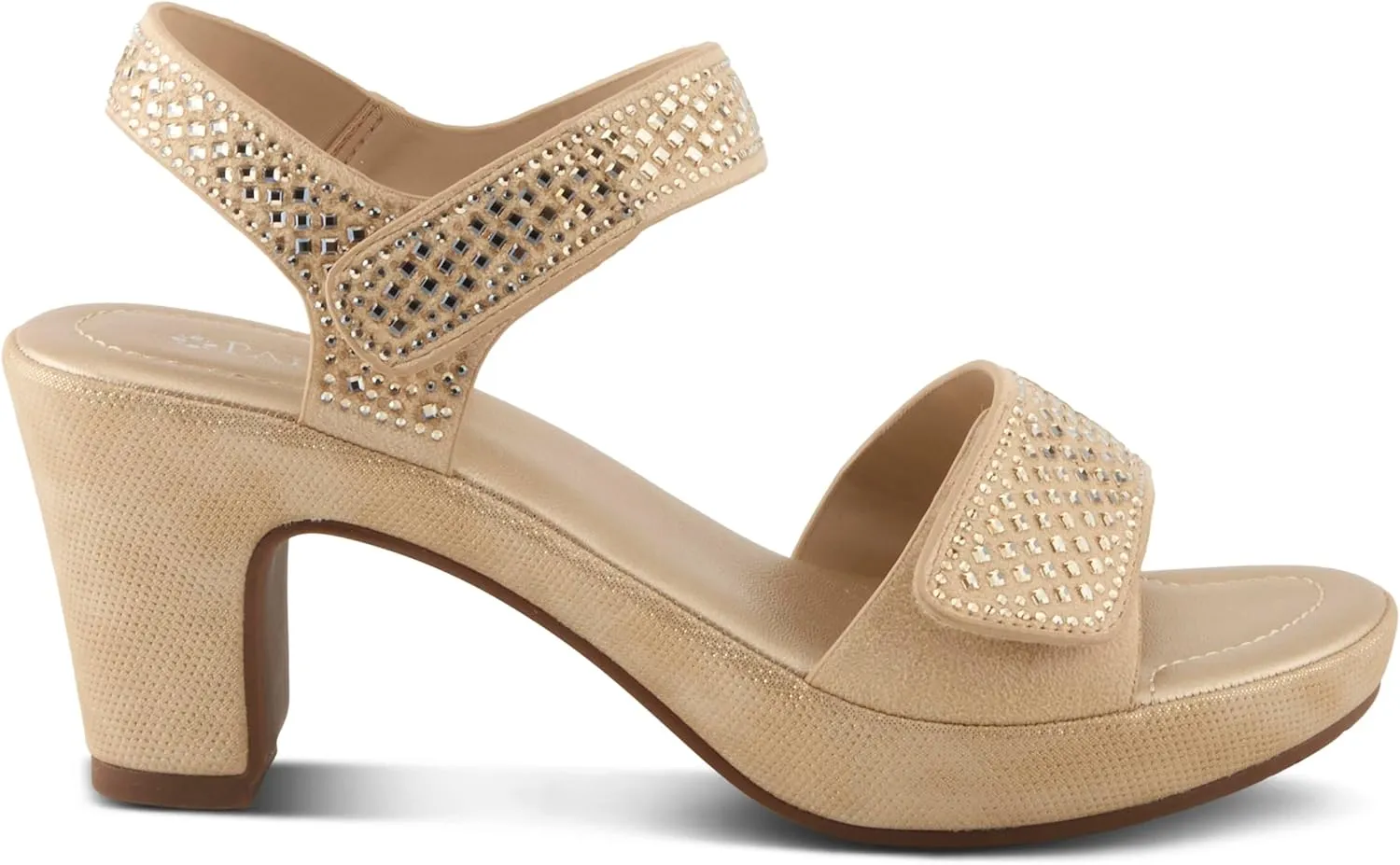 PATRIZIA Women's SHINE Hook and Loop Platform Heels - Microsuede Upper, Crystal-Adorned Straps, Adjustable Fit