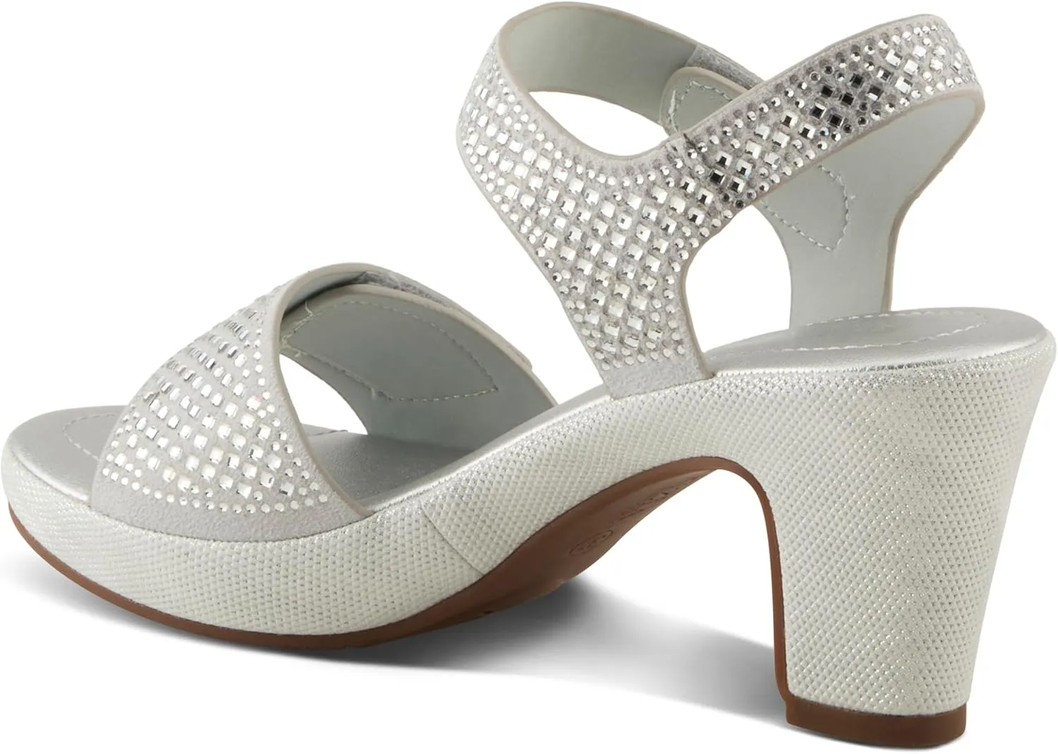 PATRIZIA Women's SHINE Hook and Loop Platform Heels - Microsuede Upper, Crystal-Adorned Straps, Adjustable Fit