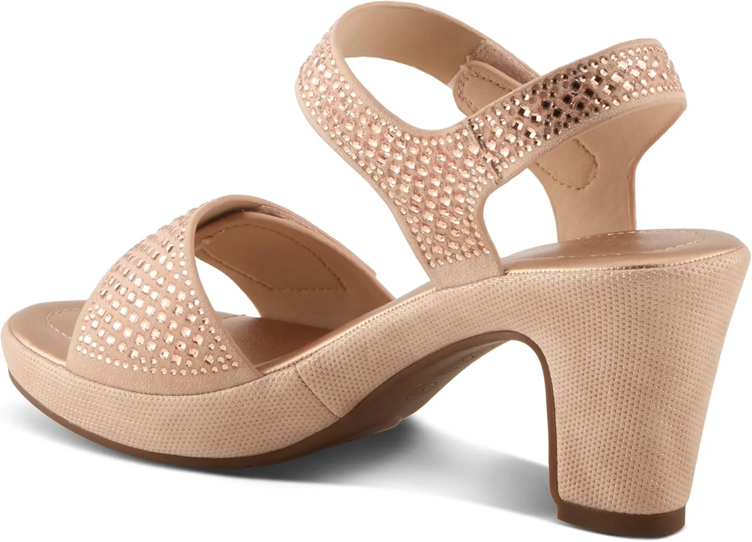 PATRIZIA Women's SHINE Hook and Loop Platform Heels - Microsuede Upper, Crystal-Adorned Straps, Adjustable Fit