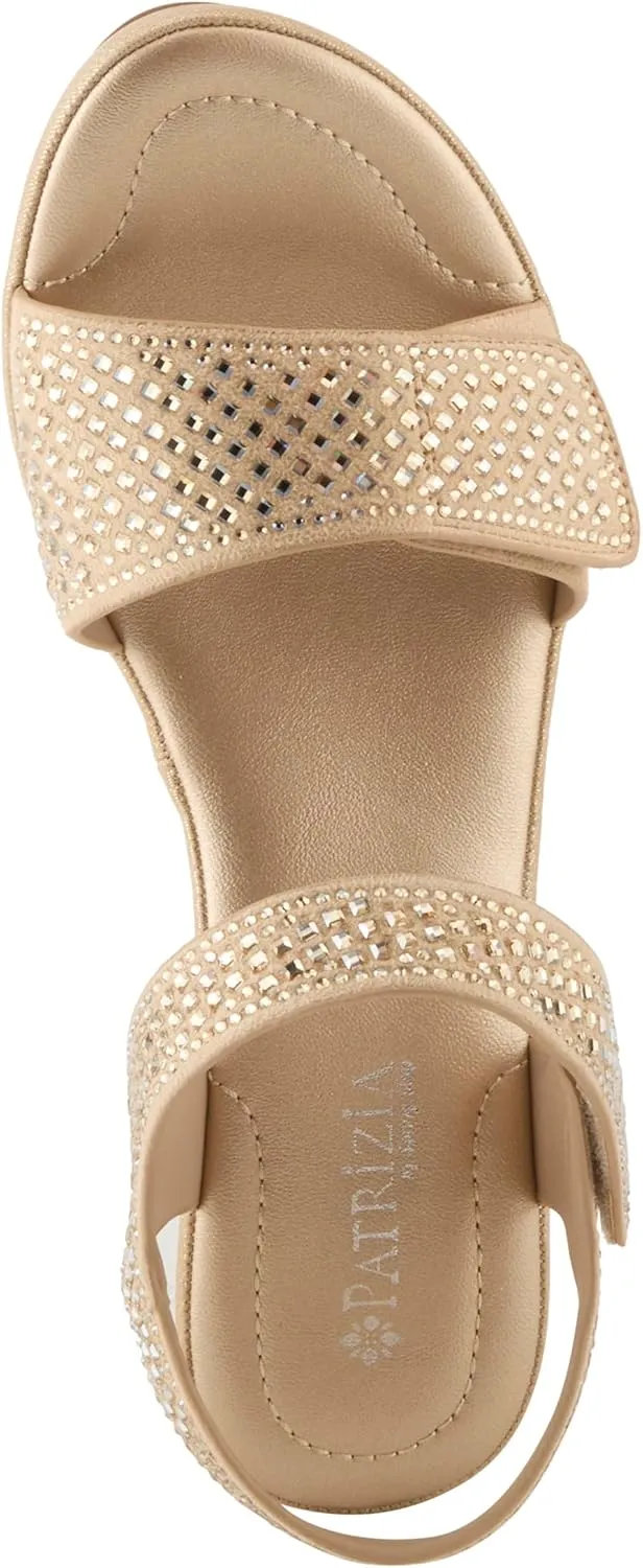 PATRIZIA Women's SHINE Hook and Loop Platform Heels - Microsuede Upper, Crystal-Adorned Straps, Adjustable Fit