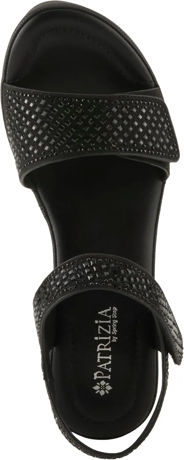 PATRIZIA Women's SHINE Hook and Loop Platform Heels - Microsuede Upper, Crystal-Adorned Straps, Adjustable Fit
