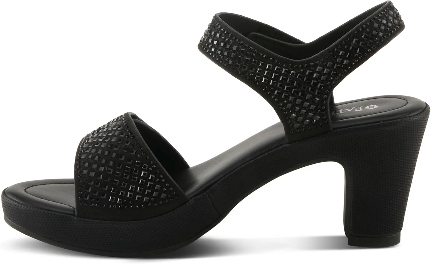 PATRIZIA Women's SHINE Hook and Loop Platform Heels - Microsuede Upper, Crystal-Adorned Straps, Adjustable Fit