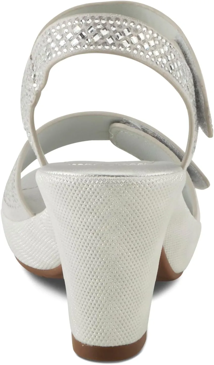 PATRIZIA Women's SHINE Hook and Loop Platform Heels - Microsuede Upper, Crystal-Adorned Straps, Adjustable Fit