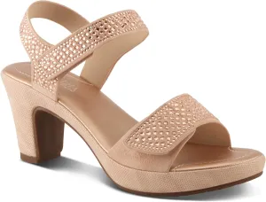 PATRIZIA Women's SHINE Hook and Loop Platform Heels - Microsuede Upper, Crystal-Adorned Straps, Adjustable Fit