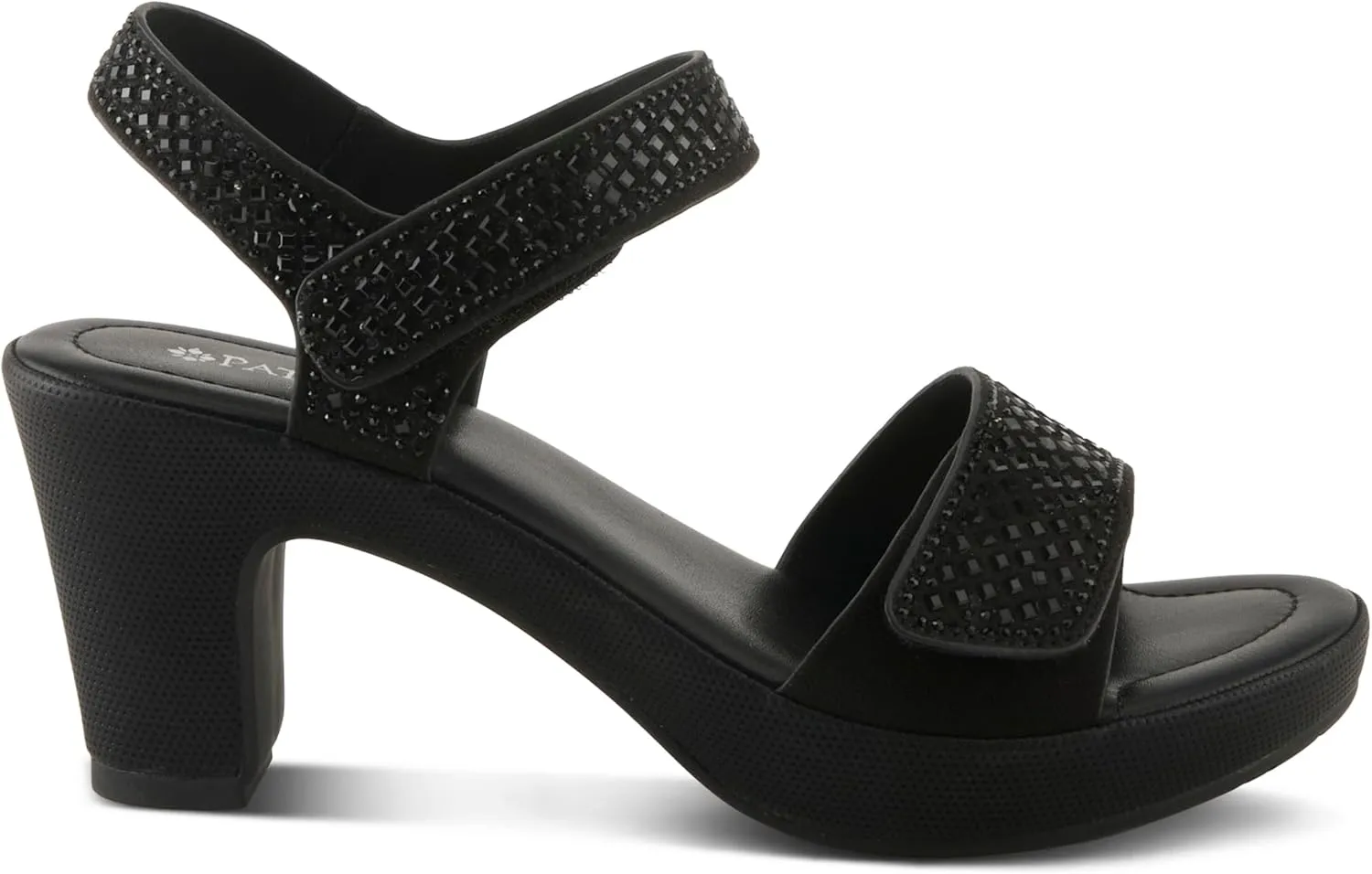 PATRIZIA Women's SHINE Hook and Loop Platform Heels - Microsuede Upper, Crystal-Adorned Straps, Adjustable Fit
