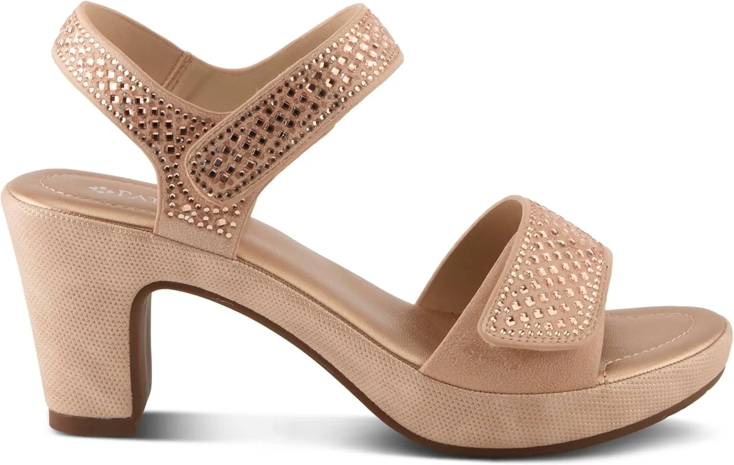 PATRIZIA Women's SHINE Hook and Loop Platform Heels - Microsuede Upper, Crystal-Adorned Straps, Adjustable Fit