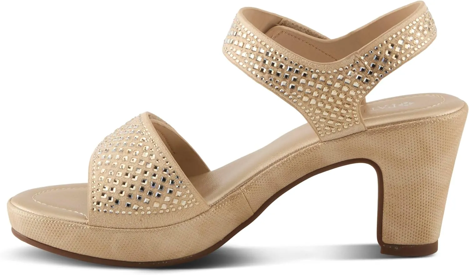 PATRIZIA Women's SHINE Hook and Loop Platform Heels - Microsuede Upper, Crystal-Adorned Straps, Adjustable Fit
