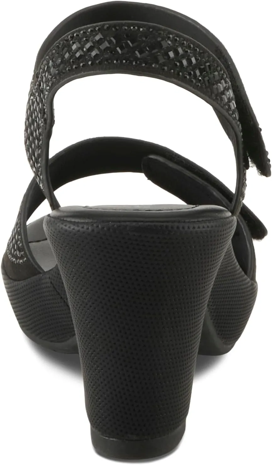 PATRIZIA Women's SHINE Hook and Loop Platform Heels - Microsuede Upper, Crystal-Adorned Straps, Adjustable Fit