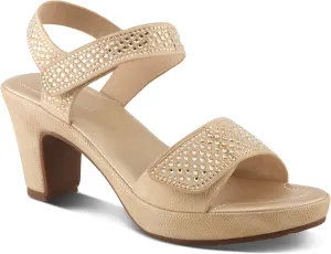 PATRIZIA Women's SHINE Hook and Loop Platform Heels - Microsuede Upper, Crystal-Adorned Straps, Adjustable Fit