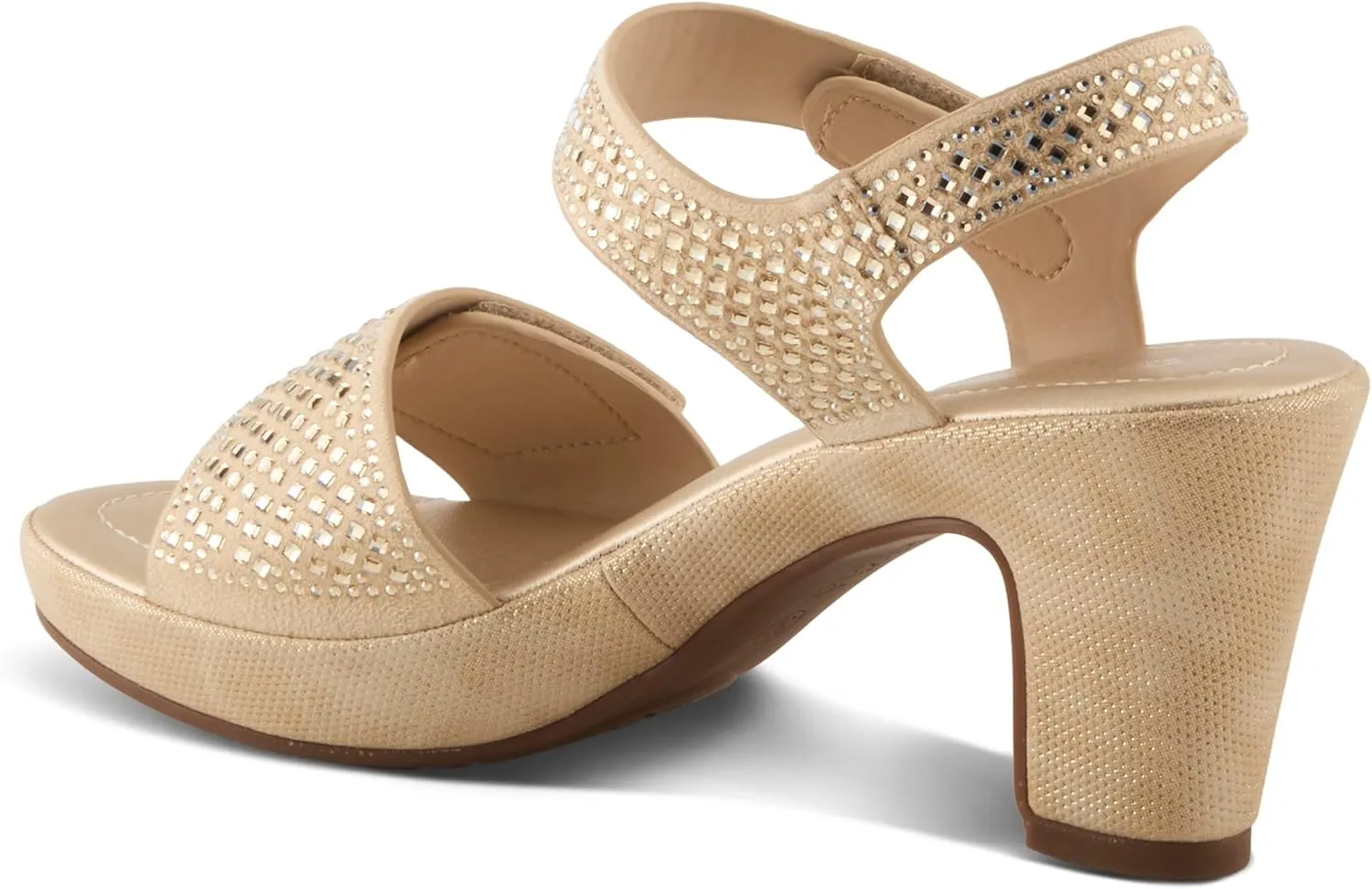 PATRIZIA Women's SHINE Hook and Loop Platform Heels - Microsuede Upper, Crystal-Adorned Straps, Adjustable Fit