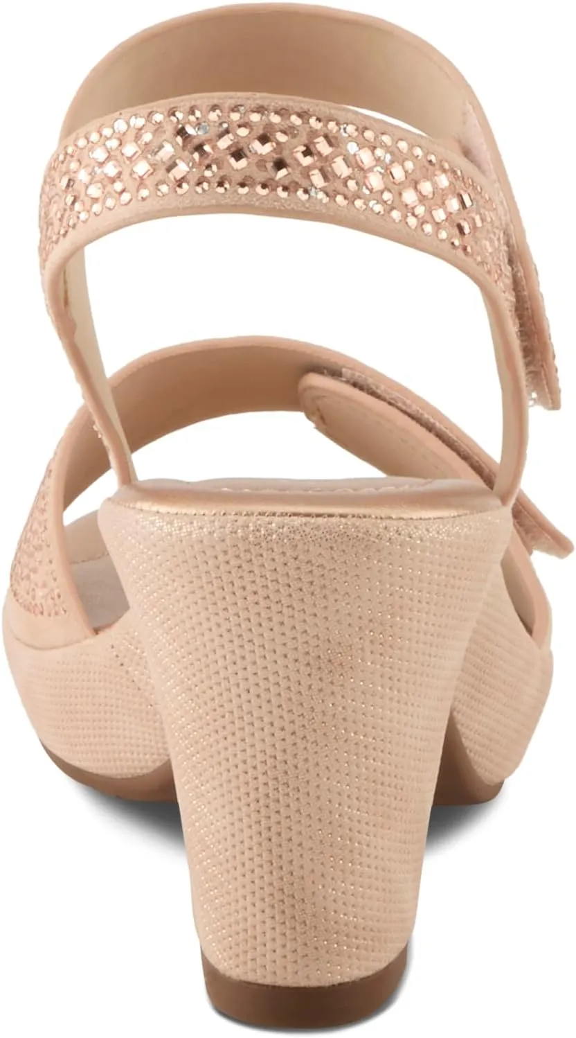 PATRIZIA Women's SHINE Hook and Loop Platform Heels - Microsuede Upper, Crystal-Adorned Straps, Adjustable Fit