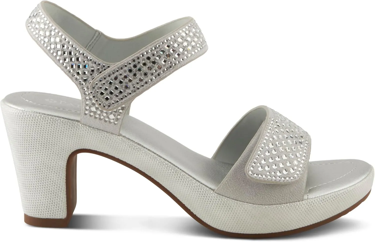 PATRIZIA Women's SHINE Hook and Loop Platform Heels - Microsuede Upper, Crystal-Adorned Straps, Adjustable Fit