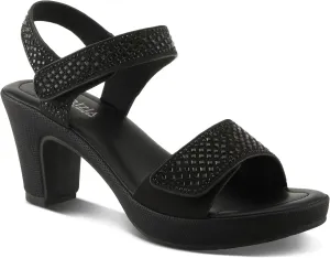 PATRIZIA Women's SHINE Hook and Loop Platform Heels - Microsuede Upper, Crystal-Adorned Straps, Adjustable Fit